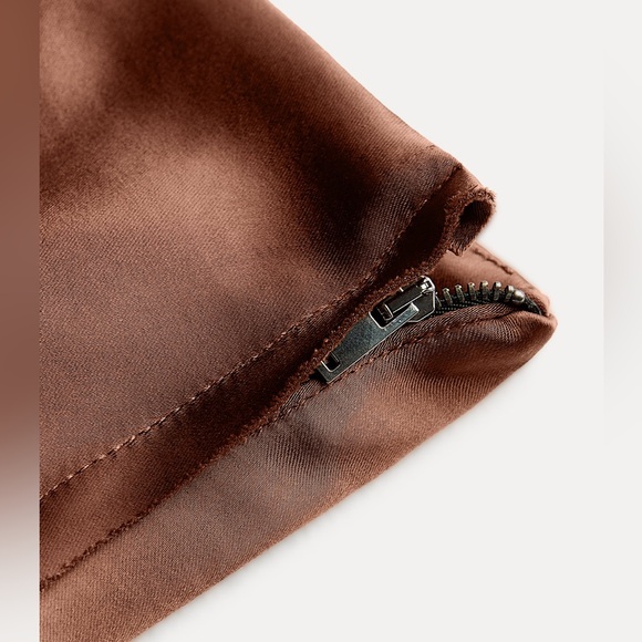 NWT. Zara Brown ZW Collection Satin Effect Midi Skirt. Size M. - Picture 10 of 11